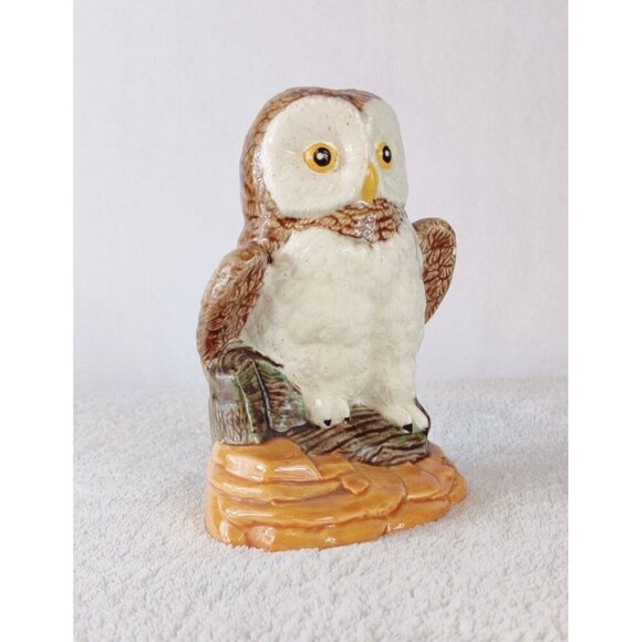 Owl Figurine Ceramic Glossy Finish 6.25" Brown Cream Signed DOT 90' Bird Warm Co - Picture 8 of 10